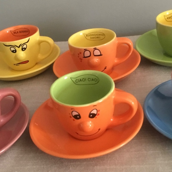 Levtov Silly 3D Whimsical Italian Cappuccino Cups and Saucers Set of 6 - Picture 8 of 8